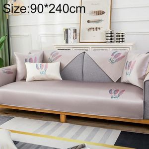 Feather Pattern Summer Ice Silk Non-slip Full Coverage Sofa Cover  Size:90x240cm(Light Grey)