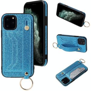 Glitter Powder PU+TPU Schokbestendige beschermhoes met houder & kaartslots & polsbandje voor iPhone 12 mini(Blauw)