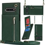 For Samsung Galaxy S10 Cross-body Zipper Square TPU+PU Back Cover Case with Holder & Card Slots & Wallet & Strap(Green)