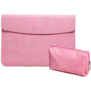 Horizontal Litchi Texture Laptop Bag Liner Bag For MacBook 15.4 Inch A1398(Liner Bag+Power Bag Pink)