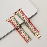 Five-Beads Vlag Stijl Staal Staal Horlogeband voor Apple Watch Series 7 45 mm / 6 & SE & 5 & 4 44mm / 3 & 2 & 1 42mm (roodgroen ROSE GOUD)