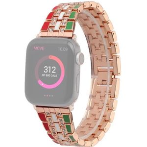 Five-Beads Vlag Stijl Staal Staal Horlogeband voor Apple Watch Series 7 45 mm / 6 & SE & 5 & 4 44mm / 3 & 2 & 1 42mm (roodgroen ROSE GOUD)