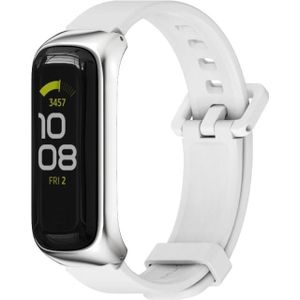 Voor Samsung Galaxy Fit 2 Mijobs Metal Case Silicone Watch Band (wit zilver)