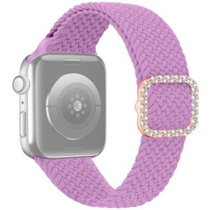 Verstelbare nylon gevlochten elasticiteit diamant gesp vervangende band horlogeband voor Apple Watch Series 7 & 6 & SE & 5 & 4 44mm / 3 & 2 & 1 42mm