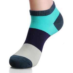 20 Pairs Men Splicing Color Summer Socks Combed Cotton Breathable Sweat Absorption Elastic Ankle Adults Socks(Navy Green)