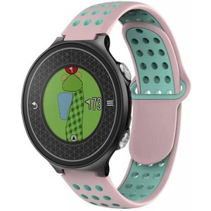 Voor Garmin Approach S6 tweekleurige geperforeerde ademende siliconen horlogeband (roze + groenblauw)