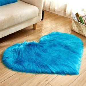Love Heart Rugs Artificial Wool Sheepskin Hairy Carpet Faux Floor Mat Fur Plain Fluffy Soft Area Rug Tapetes  Size:50*60cm(Dark Blue)