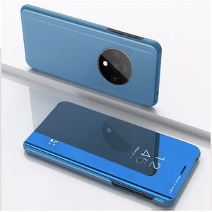 For One Plus 7T Plated Mirror Horizontal Flip Leather Case  with Stand Mobile Phone Holster(Blue)
