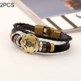 2 PCS Couple Lovers Jewelry Leather Braided Taurus Constellation Detail Hand Chain Bracelet  Size: 21*1.2cm