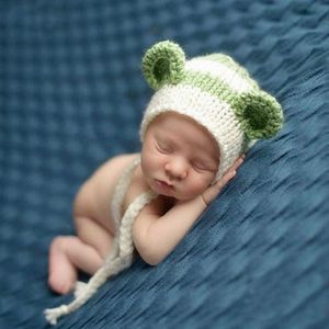 Cartoon Mouse Shape Cotton Children Photography Hand-knitted Wool Cap with Belt(Green )