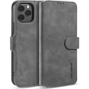 DG.MING Retro Oil Side Horizontal Flip Case with Holder & Card Slots & Wallet For iPhone 12 / 12 Pro(Grey)