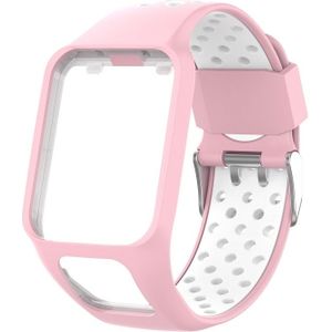 For TomTom Spark Runner 2 / 3 Strap Universal Model Two Color Silicone Replacement Wristband(Pink White)