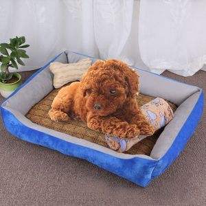 Dog Bone Pattern Big Soft Warm Kennel Pet Dog Cat Mat Blanket  with Rattan Mat & Blanket Size: S  60×45×15cm (Light Grey)