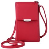 Summer Women Phone Shoulder Bag  PU Leather Money Wallet  Mini Chain Mobile Crossbody Bag(Red)