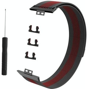 For Huawei Watch Fit Milanese Replacement Strap Watchband(Black Red)