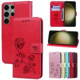 Voor Samsung Galaxy S23 Ultra 5G Rose Embossed Flip PU lederen telefoonhoes