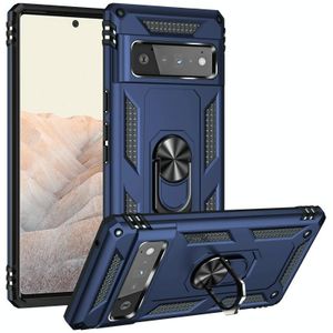 For Google Pixel 6 Pro Shockproof TPU + PC Protective Case with 360 Degree Rotating Holder(Blue)