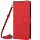 Voor Motorola Moto G53 5G/G13 4G/G23 4G Skin Feel Heart Pattern Leather Phone Case met Lanyard (Rood)