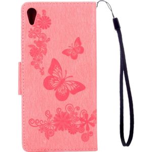 For Sony Xperia XA Ultra Butterflies Embossing Horizontal Flip Leather Case with Holder & Card Slots & Wallet & Lanyard(Pink)