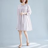 Large Size Loose And Thin Mid-length Linen Cotton Printed Dress (Color:Pale Pinkish Grey Size:XL)