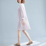 Large Size Loose And Thin Mid-length Linen Cotton Printed Dress (Color:Pale Pinkish Grey Size:XL)