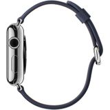 Klassieke knop lederen polsband horlogeband voor Apple Watch serie 3 & 2 & 1 38mm (Midnight Blue)