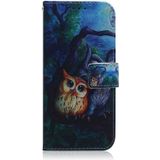 Oil Painting Owl Pattern Coloured Drawing Horizontal Flip Leather Case for Galaxy A40  with Holder & Card Slots & Wallet