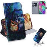 Oil Painting Owl Pattern Coloured Drawing Horizontal Flip Leather Case for Galaxy A40  with Holder & Card Slots & Wallet