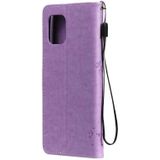 For OPPO Find X3 / X3 Pro Tree & Cat Pattern Pressed Printing Horizontal Flip PU Leather Case with Holder & Card Slots & Wallet & Lanyard(Light Purple)