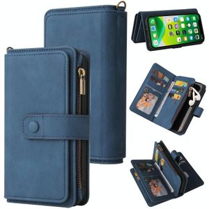 Skin Feel PU + TPU Horizontal Flip Leather Case with Holder & 15 Cards Slot & Wallet & Zipper Pocket & Lanyard For iPhone 13(Blue)