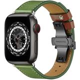 Vlindergesp lederen horlogeband voor Apple Watch Ultra 49 mm / serie 8 & 7 45 mm / SE 2 & 6 & SE & 5 & 4 44 mm / 3 & 2 & 1 42 mm (groene + zwarte gesp)