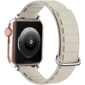 Voor Apple Watch SE 2022 44 mm magnetische siliconen horlogeband met omgekeerde gesp (zilveren gesp Starlight)