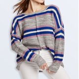 Women Knitwear Turtleneck Sweater  Size: M(Grey Blue Stripes)