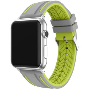 For Apple Watch Series 4 & 3 & 2 & 1 38mm Two-color Floral Pattern Silicone Wrist Strap Watch Band without body(Grey + Green)