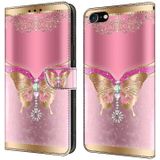 Voor iPhone 6 Plus / 7 Plus / 8 Plus Crystal 3D schokbestendig beschermend lederen telefoonhoesje (roze onderkant vlinder)