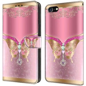 Voor iPhone 6 Plus / 7 Plus / 8 Plus Crystal 3D schokbestendig beschermend lederen telefoonhoesje (roze onderkant vlinder)