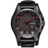 Curren M8225 Army Military Leather Band Men Quartz Watch(Black Red)