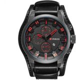 Curren M8225 Army Military Leather Band Men Quartz Watch(Black Red)