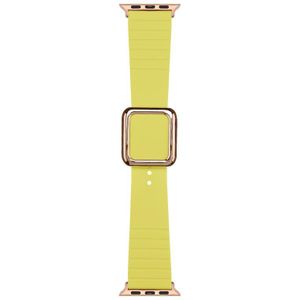 Rose gouden vierkante gesp siliconen horlogeband voor Apple Watch Series 7 45 mm / 6 & SE & 5 & 4 44 mm / 3 & 2 & 1 42 mm (licht limoengeel)