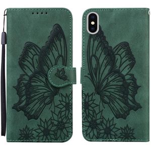 Retro Skin Feel Butterflies Embossing Horizontal Flip Leather Case with Holder & Card Slots & Wallet For iPhone XS Max(Green)