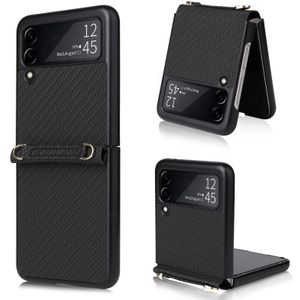 Voor Samsung Galaxy Z Flip3 5G Stro Mat Textuur Lanyard Telefoon Case (Zwart)