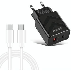LZ-715 20W PD + QC 3.0 Dual Ports Fast Charging Travel Charger with USB-C / Type-C to USB-C / Type-C Data Cable  EU Plug(Black)