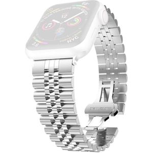Man Five Beads Stainless Steel Replacement Watchbands  Width: 22mm For Apple Watch Series 7 & 6 & SE & 5 & 4 40mm  / 3 & 2 & 1 38mm(Silver)