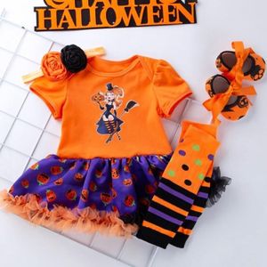 Halloween Baby Korte mouwen Cartoon Print Romper Dress Baby Mesh Dress Tutu Rok (Kleur: Pumpkin Witch Size:59)