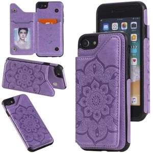 Flower Embossing Pattern Shockproof Protective Case with Holder & Card Slots & Photo Frame For iPhone SE 2020 / 8 / 7(Purple)