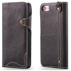 For iPhone 7 / 8 Denior Oil Wax Cowhide Magnetic Button Horizontal Flip Leather Case with Card Slots & Wallet(Black)