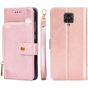 Zipper Bag PU + TPU Horizontal Flip Leather Case with Holder & Card Slot & Wallet & Lanyard For Xiaomi Redmi Note 9S(Rose Gold)