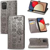 For Galaxy A03S Cute Cat and Dog Embossed Horizontal Flip Leather Case with Holder & Card Slots & Wallet & Lanyard(Gray)