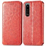 For Sony Xperia 5 III Blooming Mandala Embossed Pattern Magnetic Horizontal Flip Leather Case with Holder & Card Slots & Wallet(Red)