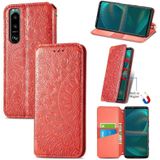 For Sony Xperia 5 III Blooming Mandala Embossed Pattern Magnetic Horizontal Flip Leather Case with Holder & Card Slots & Wallet(Red)